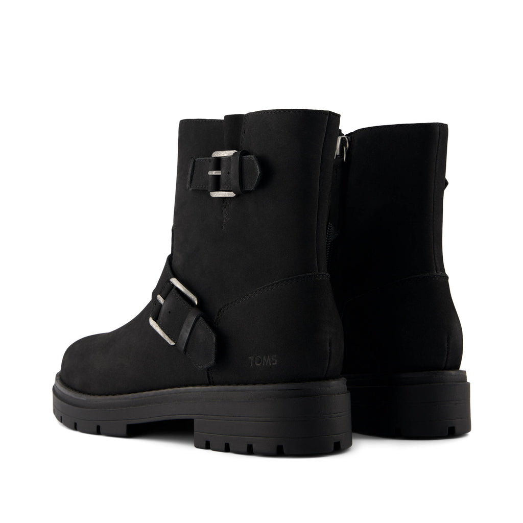 Ionie Moto Boot - Black Nubuck Leather Back View