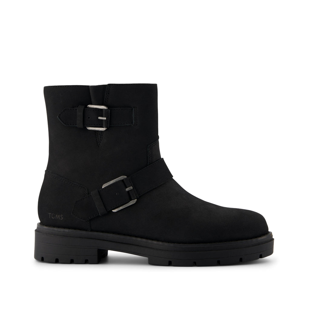 Ionie Moto Boot - Black Nubuck Leather Side View