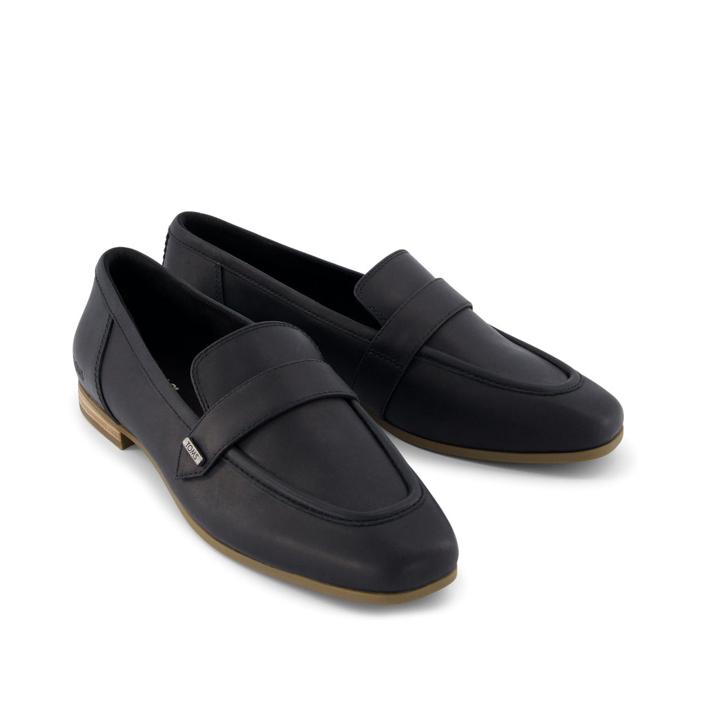 Lynette Black Leather Loafer Front View