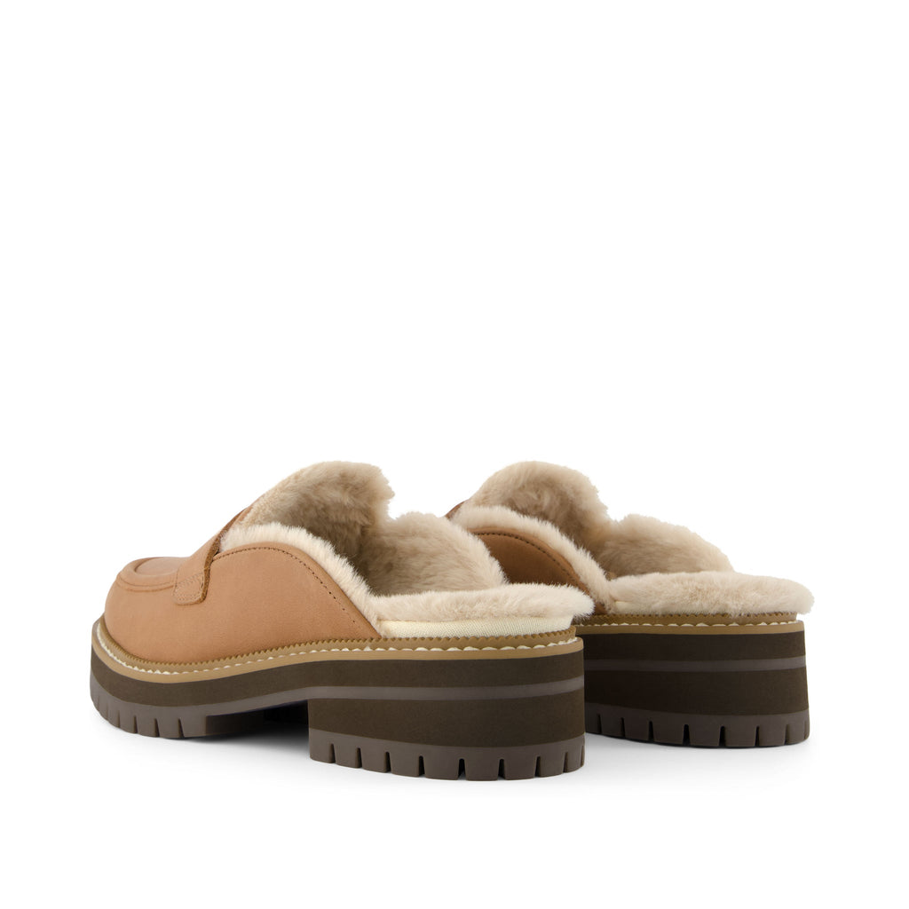 Cara Mule Brown Faux Fur Leather Back View