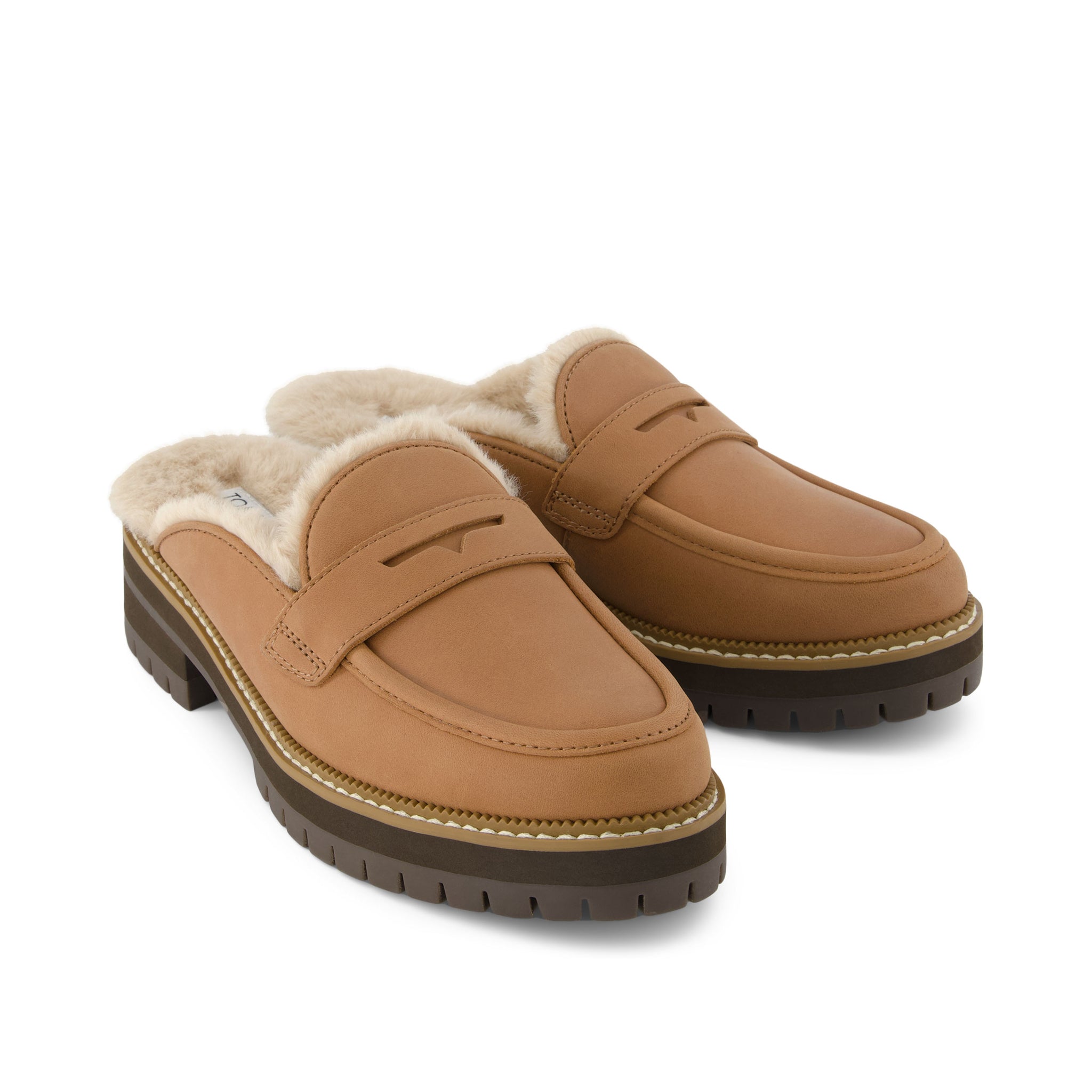 Cara Mule Brown Faux Fur Leather Front View