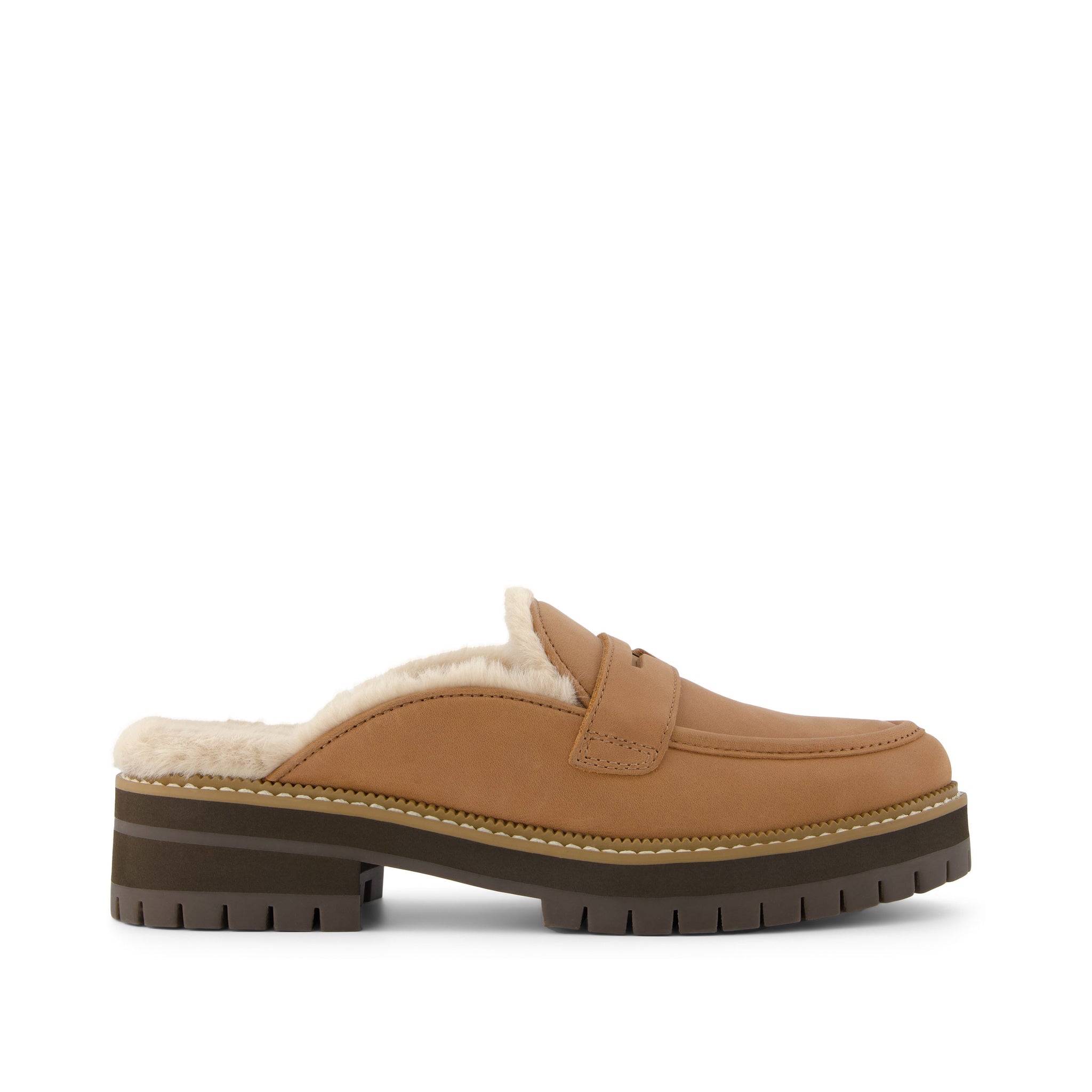 Cara Mule Brown Faux Fur Leather Side View