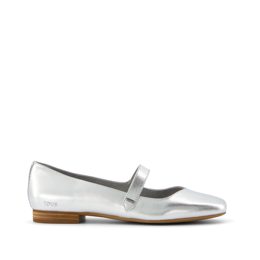 Bianca Silver Metallic Leather Flat Side View
