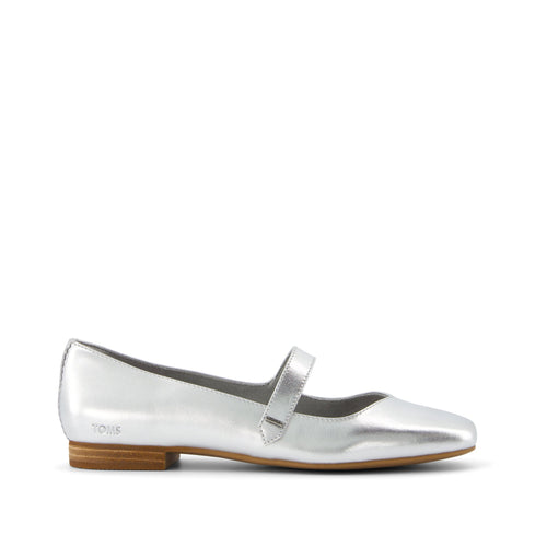 Bianca Silver Metallic Leather Flat Side View