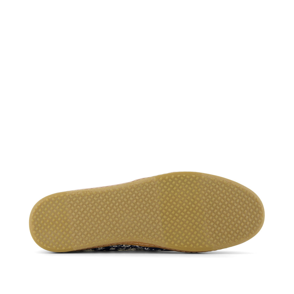 Alpargata Navy Summer Blooms On Tana Lawn Leather Wrap Bottom Sole View