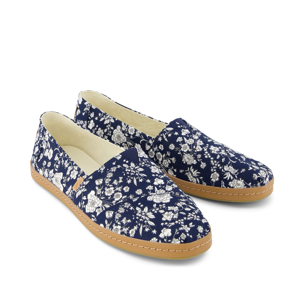 Alpargata Navy Summer Blooms On Tana Lawn Leather Wrap Front View
