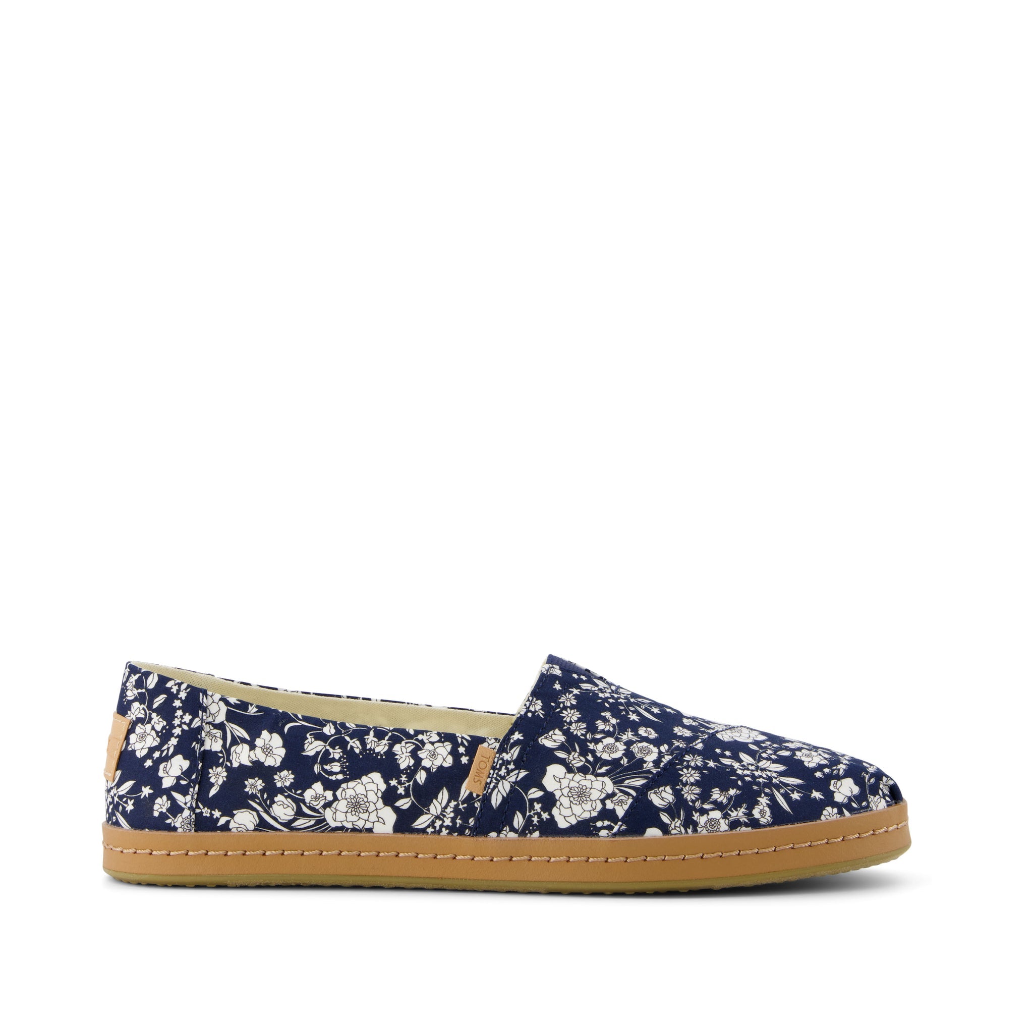 Alpargata Navy Summer Blooms On Tana Lawn Leather Wrap Side View
