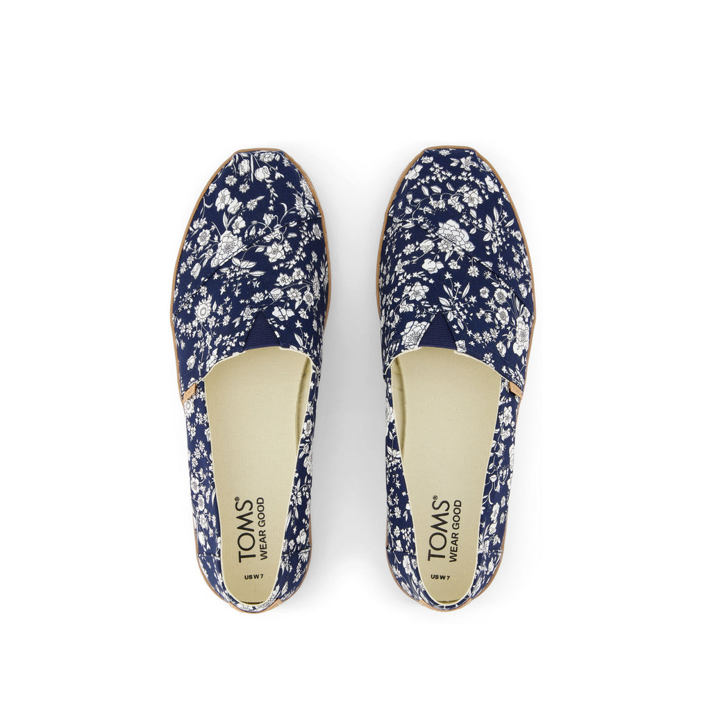 Alpargata Navy Summer Blooms On Tana Lawn Leather Wrap Top View