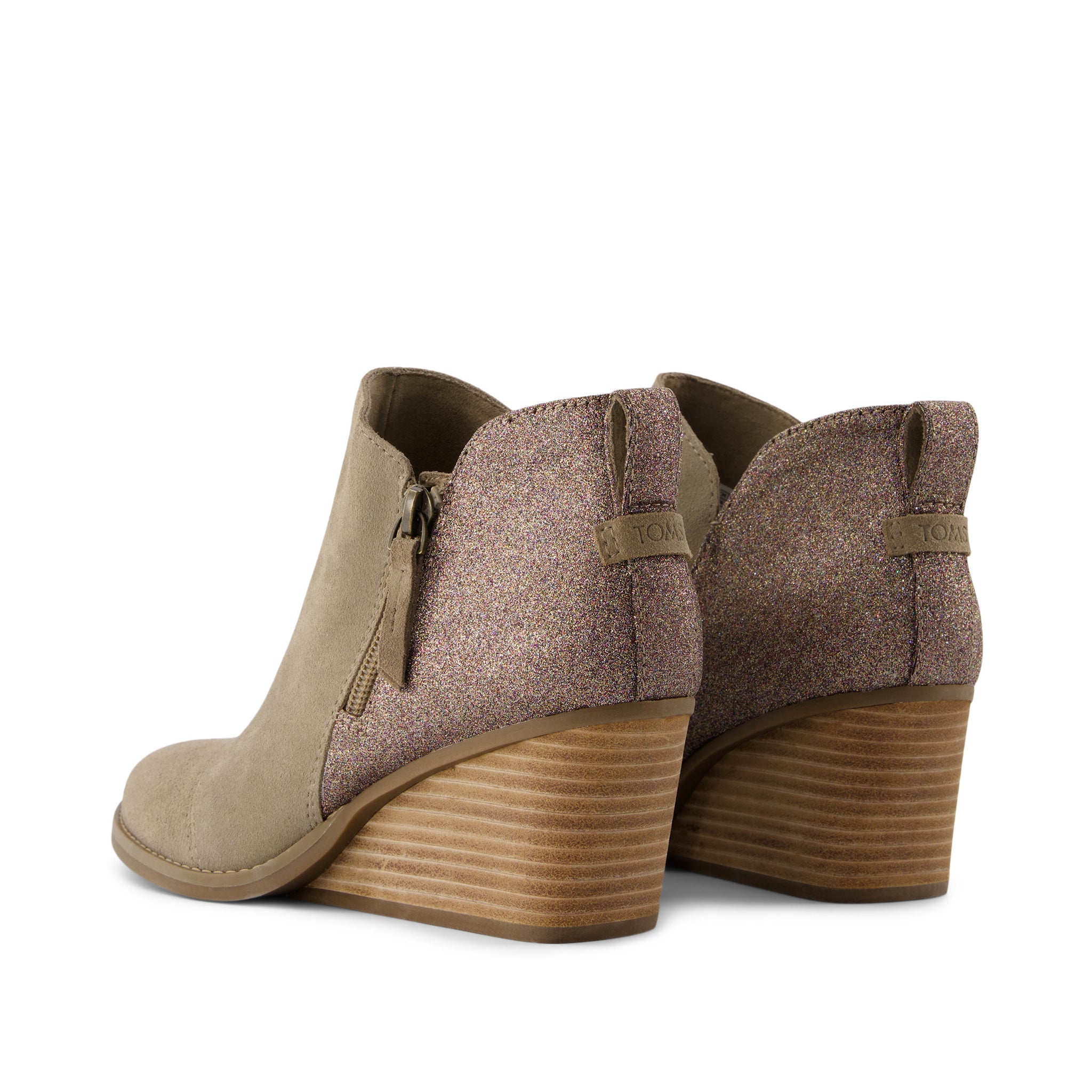 Goldie Wedge Boot - Dune Suede with Rainbow Glitter Back View