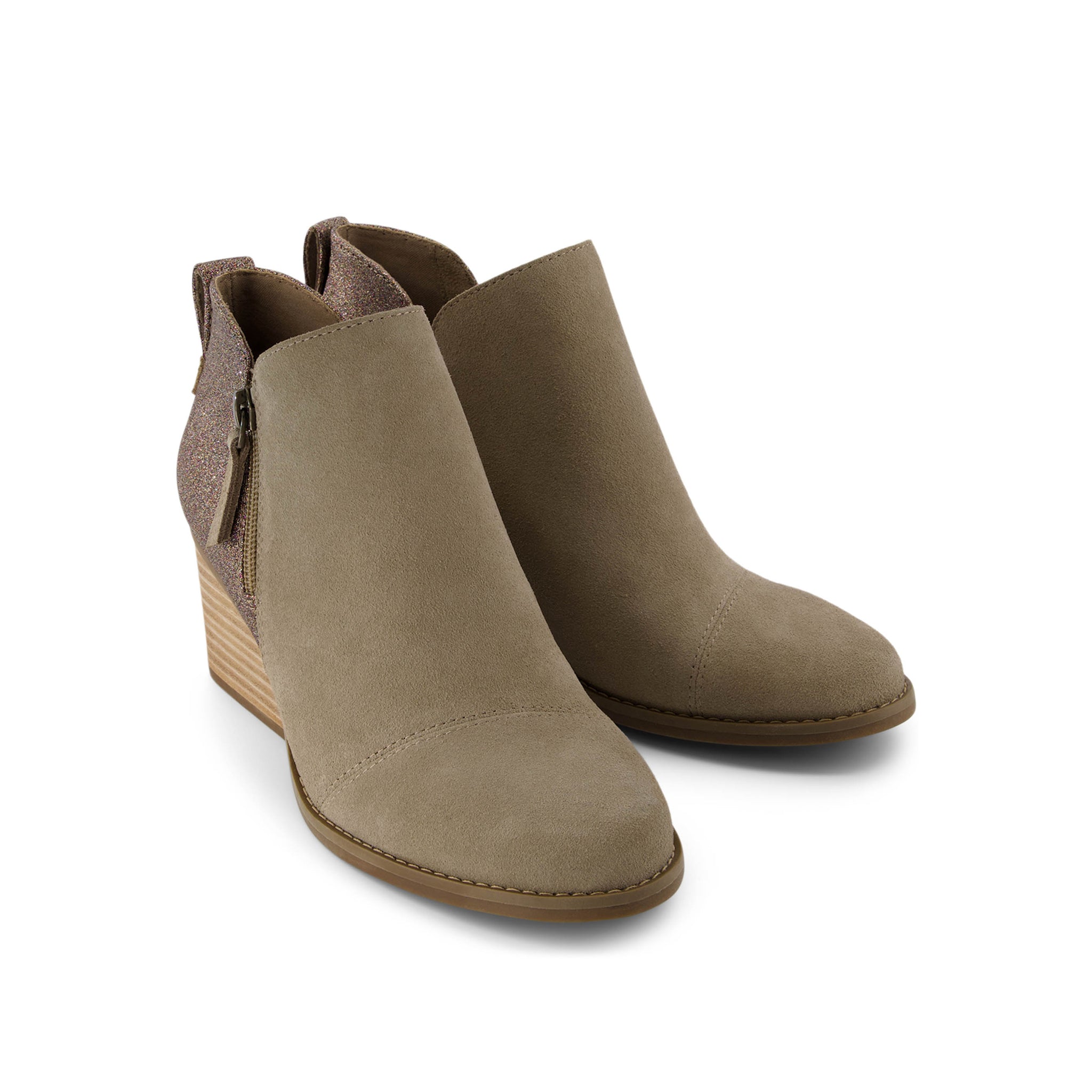 Goldie Wedge Boot - Dune Suede with Rainbow Glitter Front View