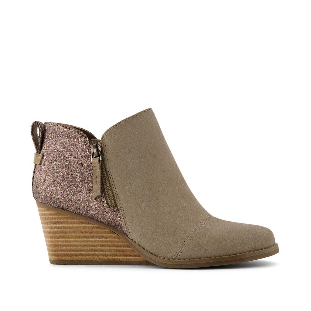 Goldie Wedge Boot - Dune Suede with Rainbow Glitter Side View