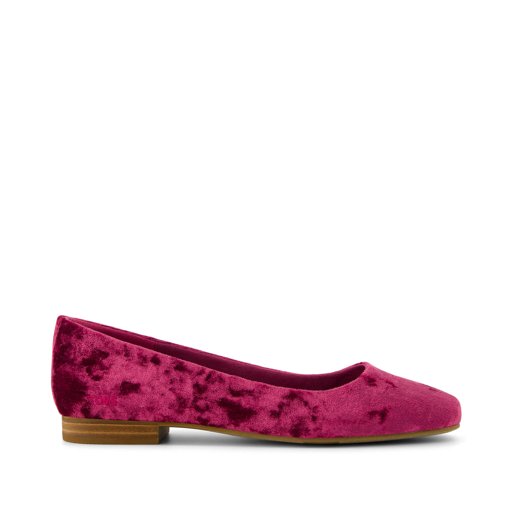 Briella Flat - Berry Burgundy Crushed Velvet Side View