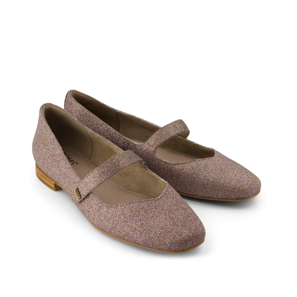 Bianca Flat - Champagne Rainbow Glitter Front View