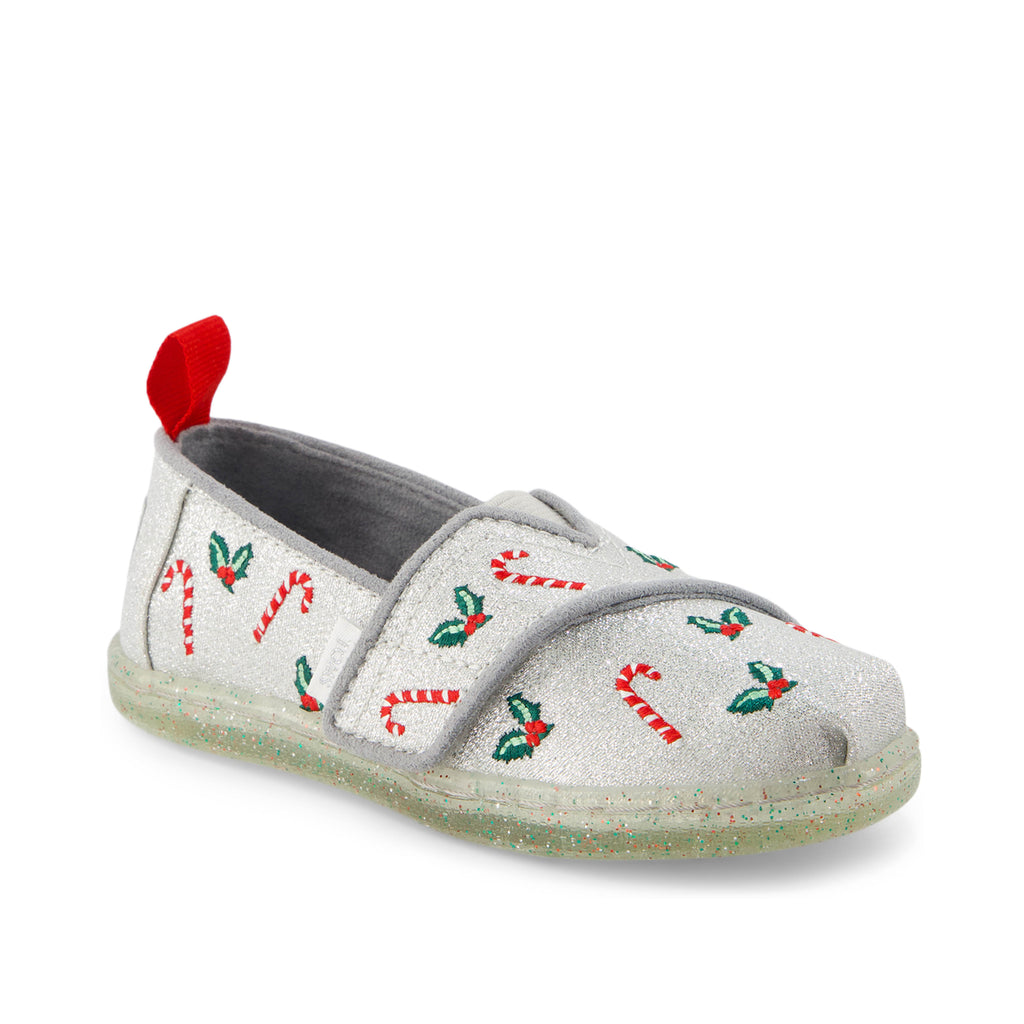 Alpargata Silver Shimmer Embroidered Candy Canes Toddler Shoe