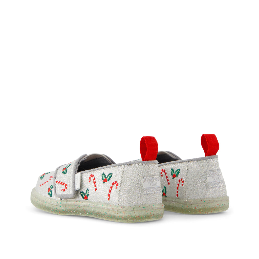 Alpargata Silver Shimmer Embroidered Candy Canes Toddler Shoe