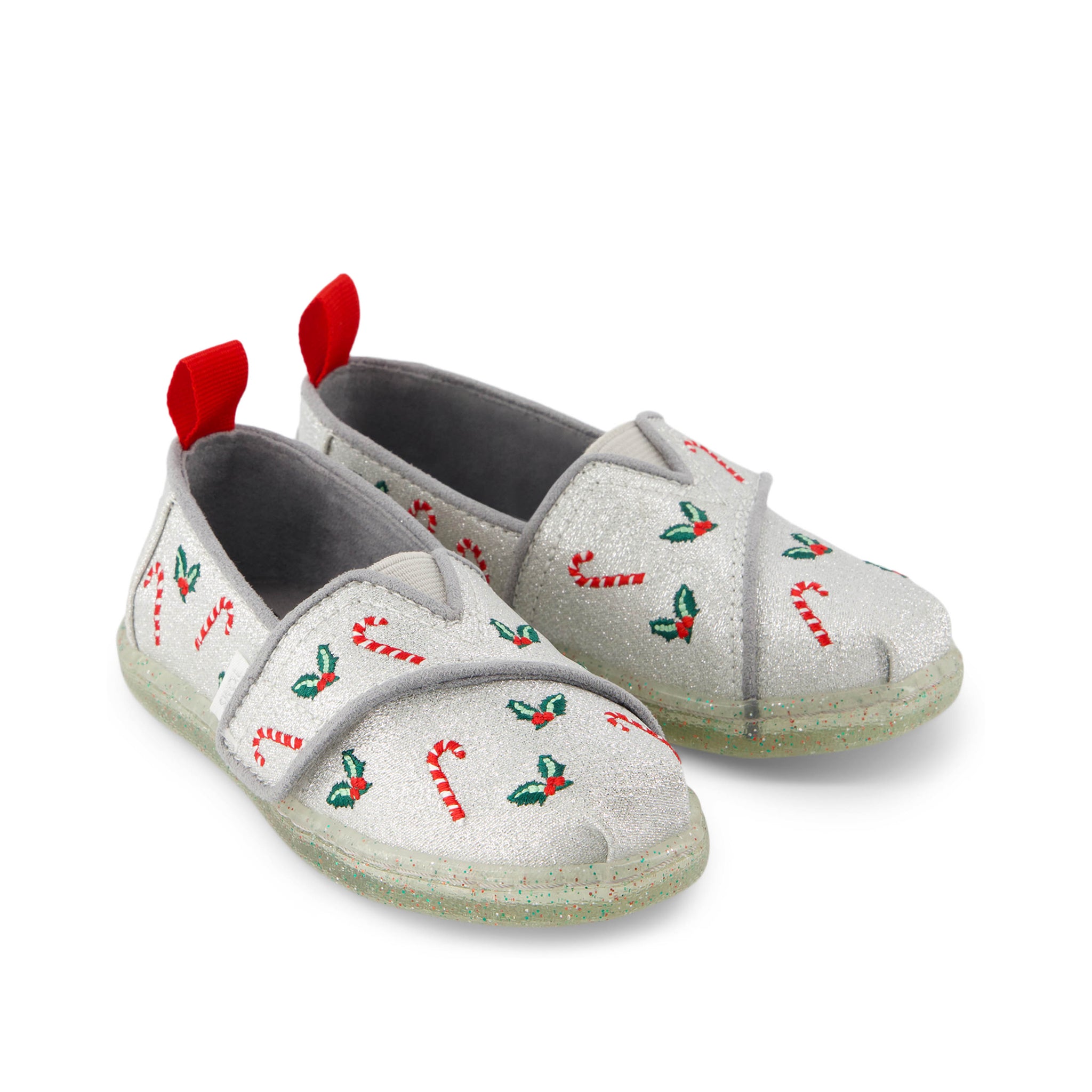 Alpargata Silver Shimmer Embroidered Candy Canes Toddler Shoe