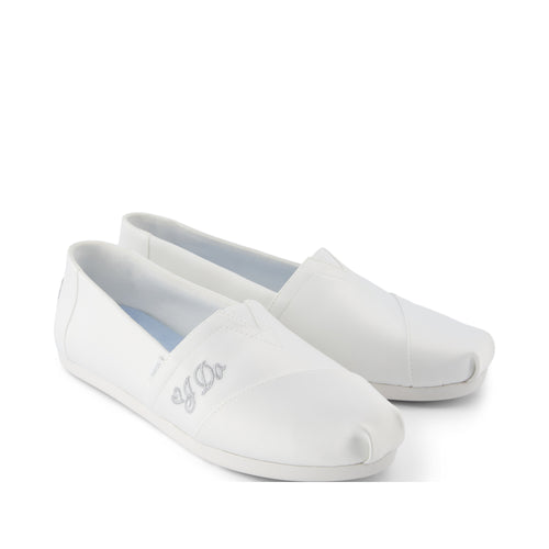 Alpargata Classic 3.0 - White Satin with I do Embroidery Front View