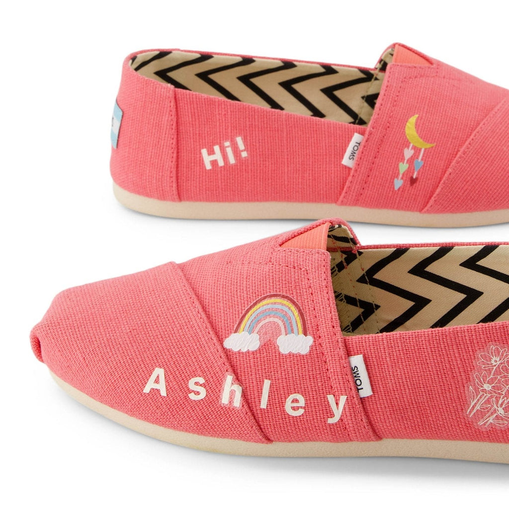 white shoe tattoo letter stickers shown on pink shoe detail shot