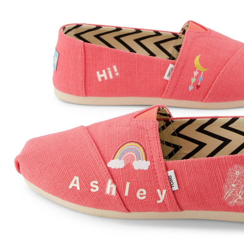 white shoe tattoo letter stickers shown on pink shoe detail shot