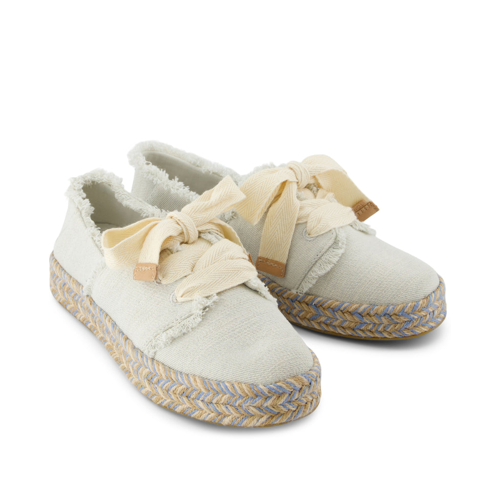 Carolina Lace-Up Espadrille - White Onyx Textured Denim Front View