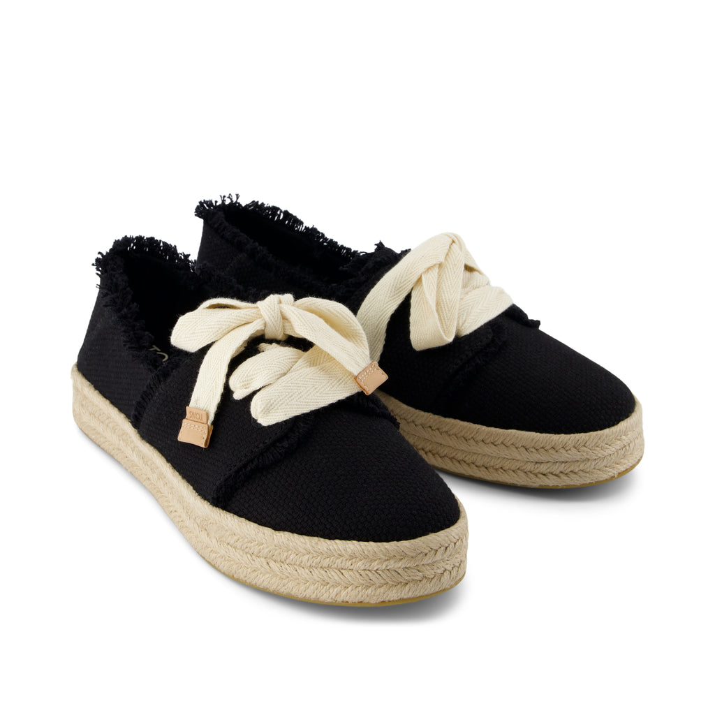Carolina Lace-Up Espadrille - Black Beachside Woven Front View