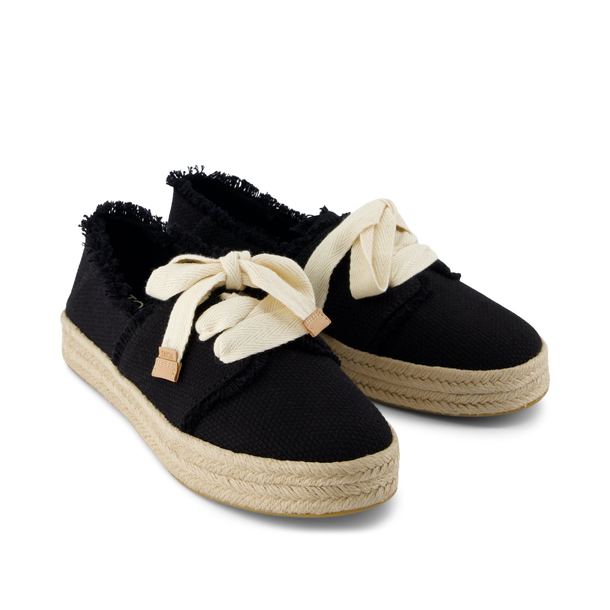 Carolina Lace-Up Espadrille - Black Beachside Woven Front View