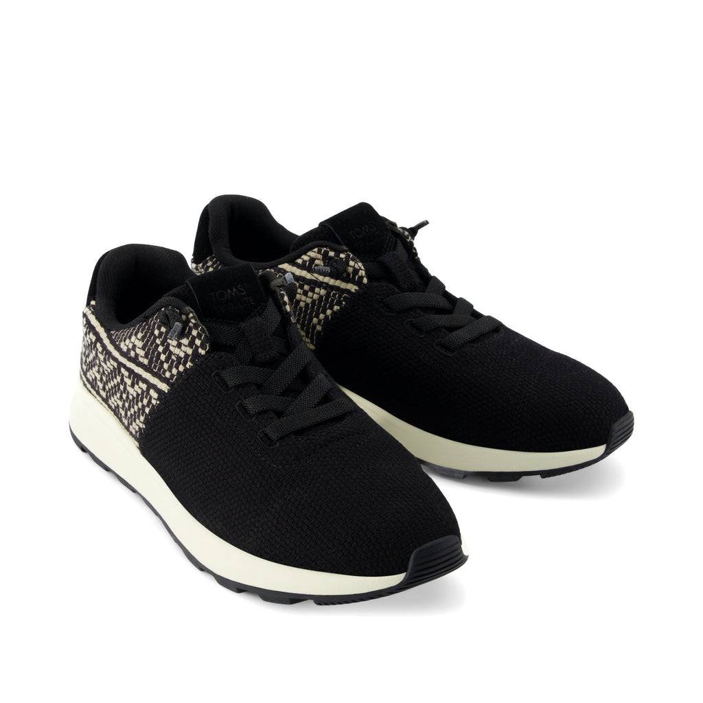 TRVL LITE Cabrillo Sneaker - Water Repellent Black Beachside Woven and Diamond Global Woven Front View