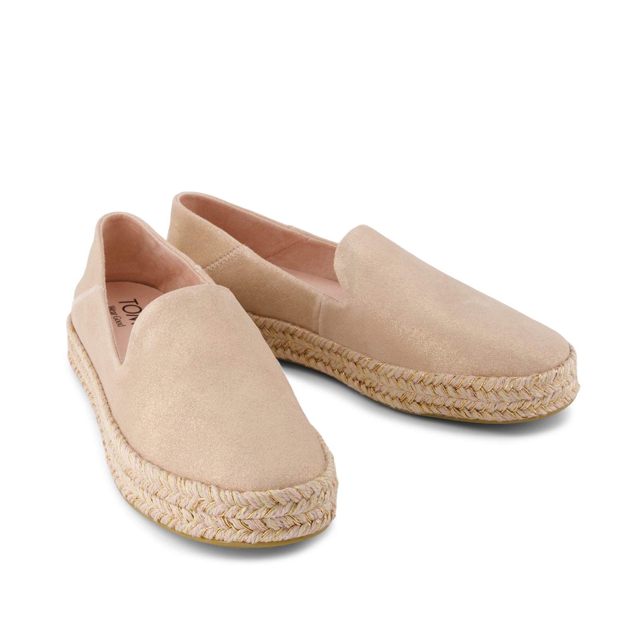 Carolina Espadrille - Pale Rose Metallic Suede Front View