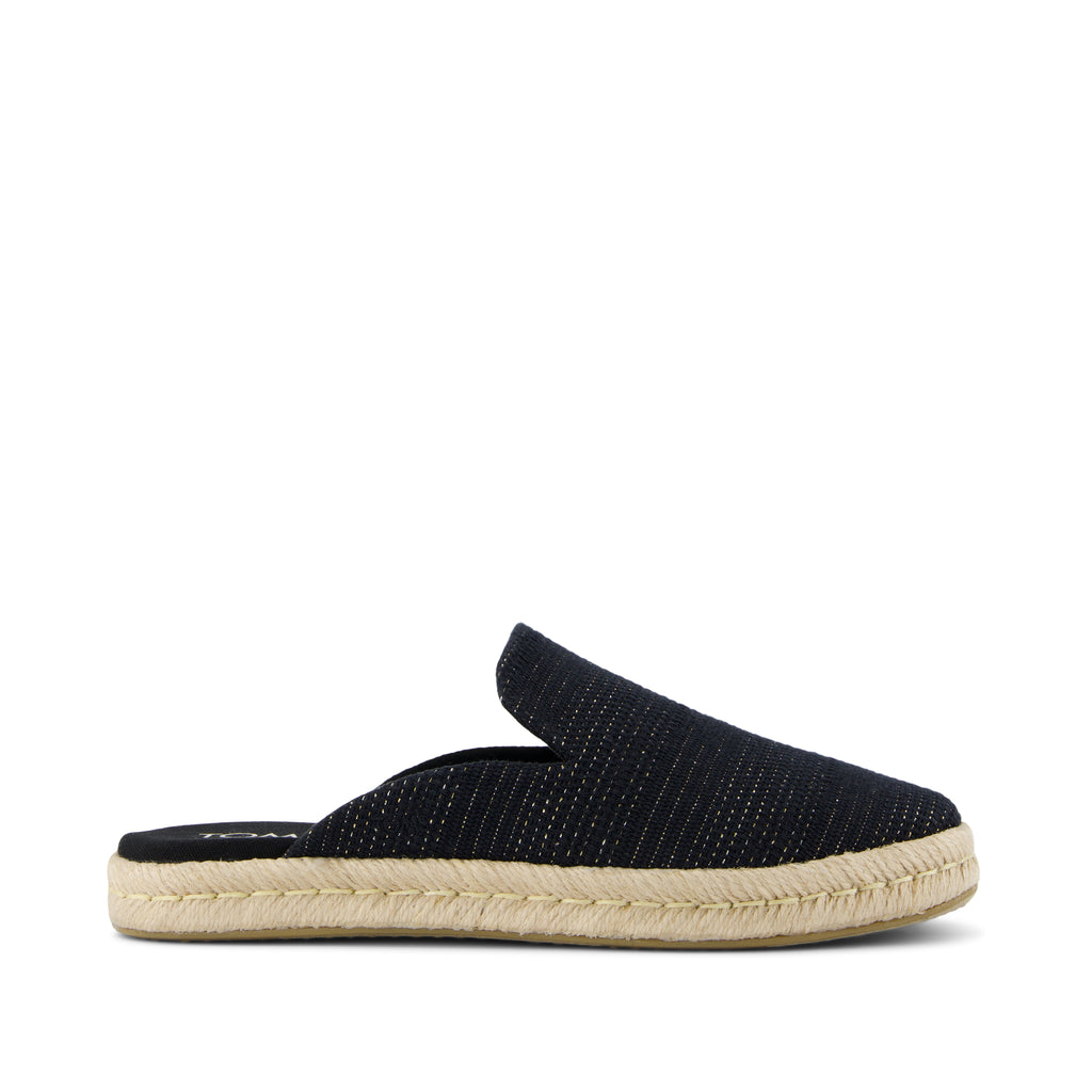 Santiago Mule Espadrille - Black Metallic Linen Stripe Side View
