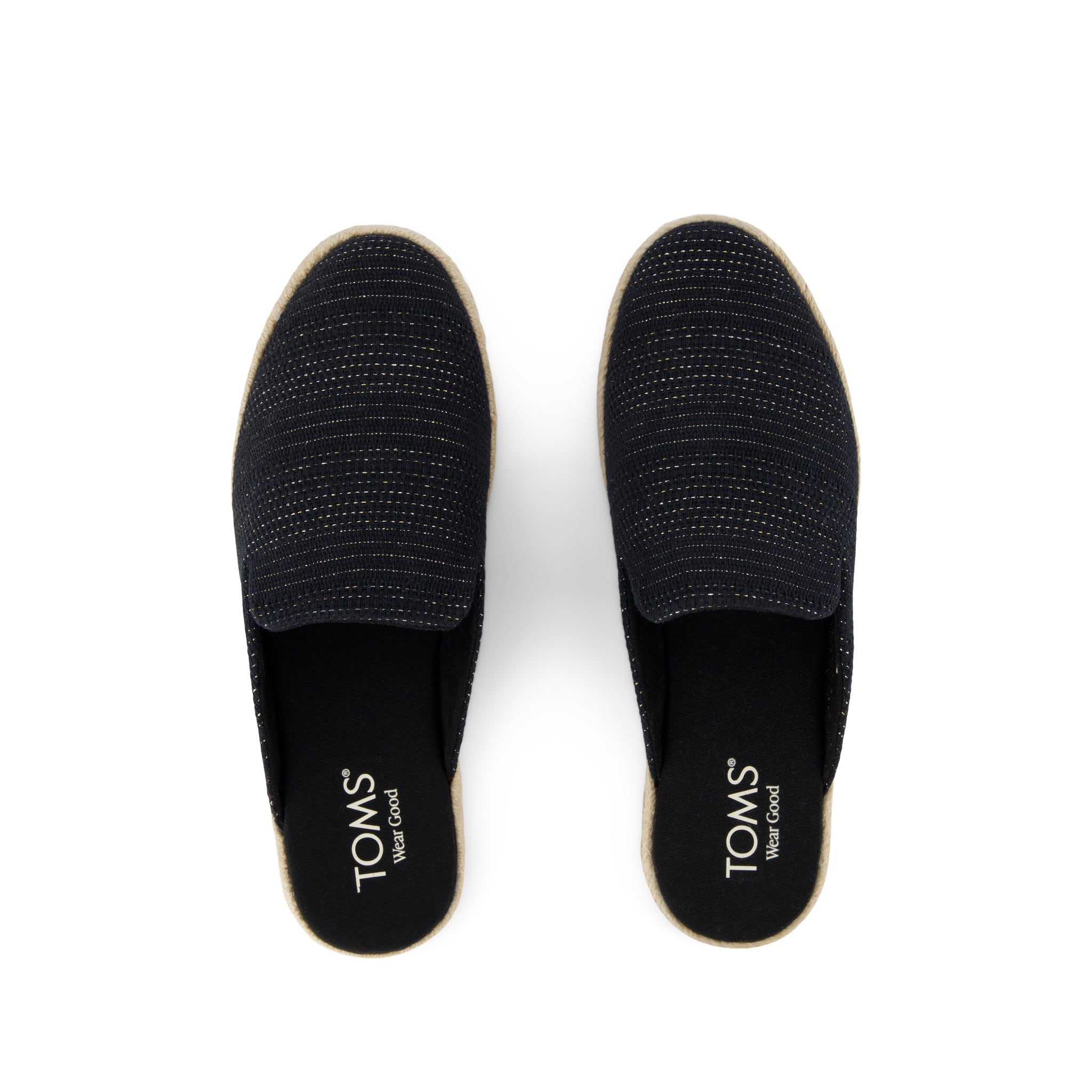 Santiago Mule Espadrille - Black Metallic Linen Stripe Top View