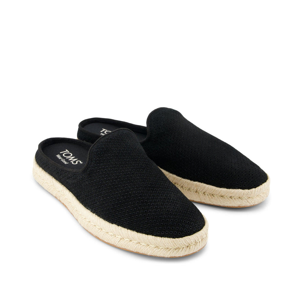 Santiago Mule - Black Diamond Perforated Suede Front View