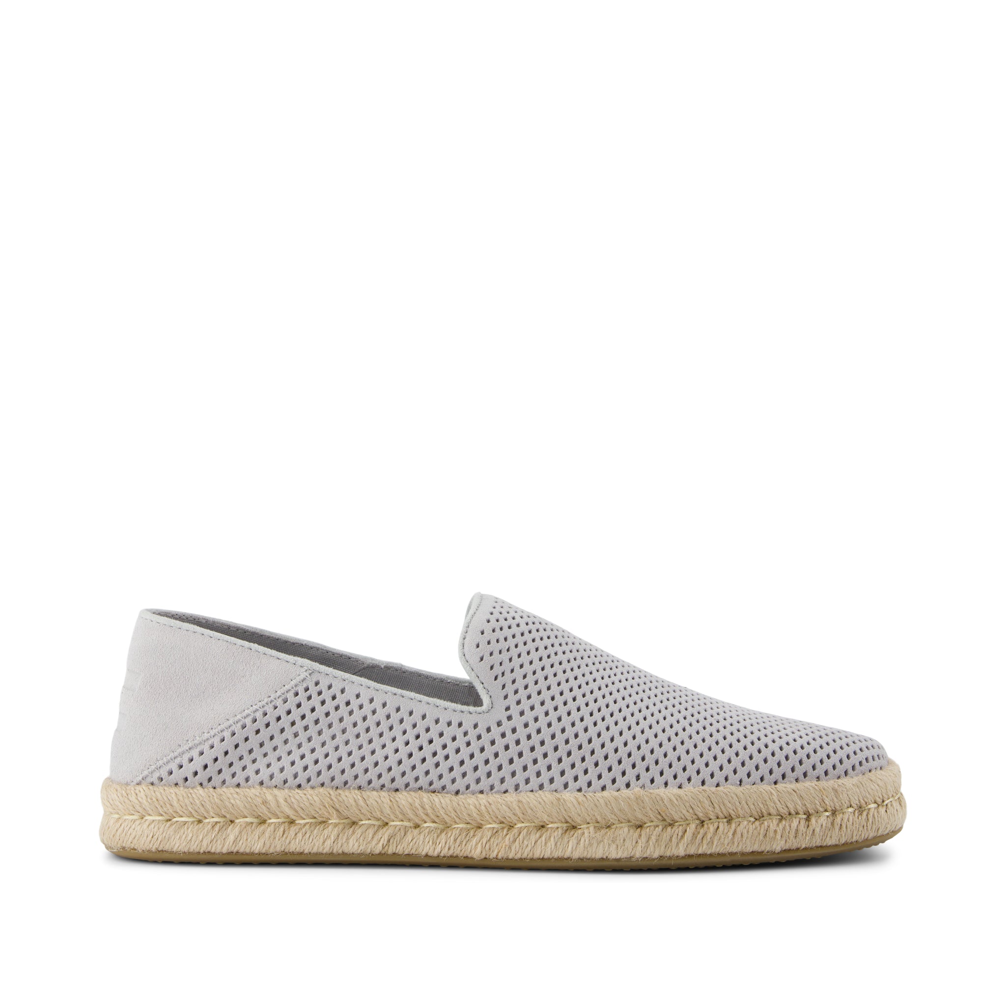 Santiago Loafer - Light Gray Diamond Perforated Suede Side View