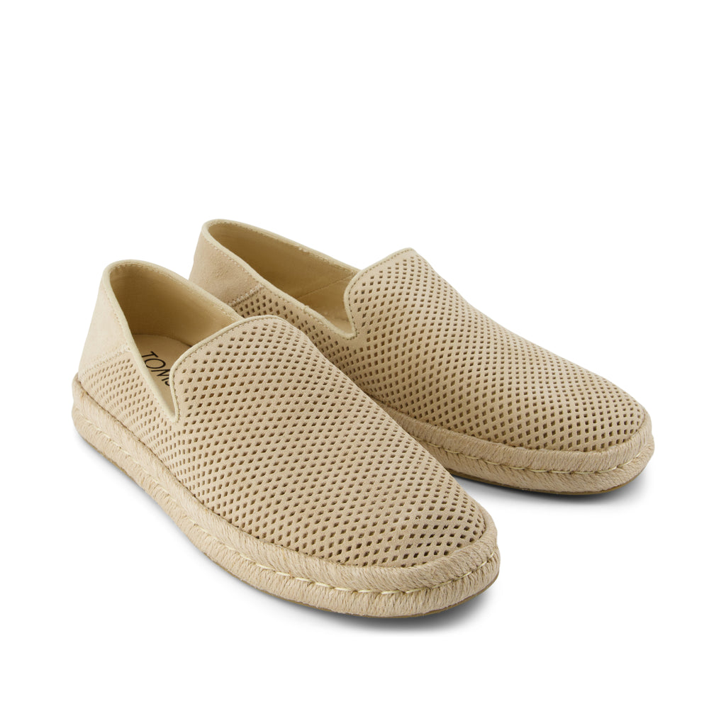 Santiago Loafer - Almond Diamond Perforated Suede Front View