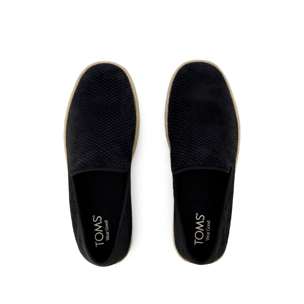 Santiago Loafer - Black Diamond Perforated Suede Top View
