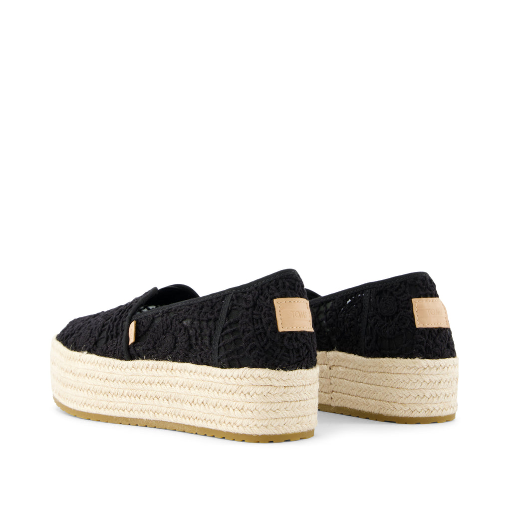 Valencia Platform Espadrille - Black Crochet Lace Back View