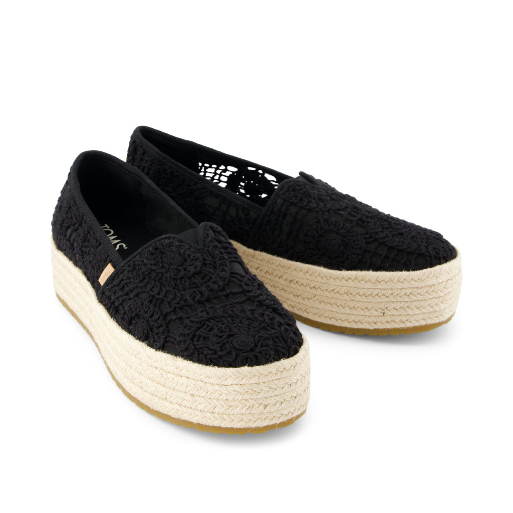 Valencia Platform Espadrille - Black Crochet Lace Front View