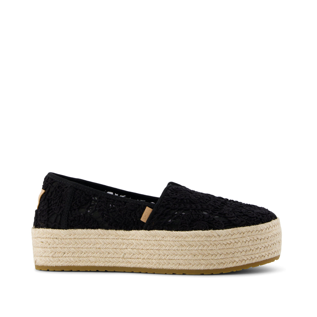 Valencia Platform Espadrille - Black Crochet Lace Side View