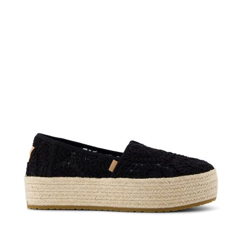 Valencia Platform Espadrille - Black Crochet Lace Side View