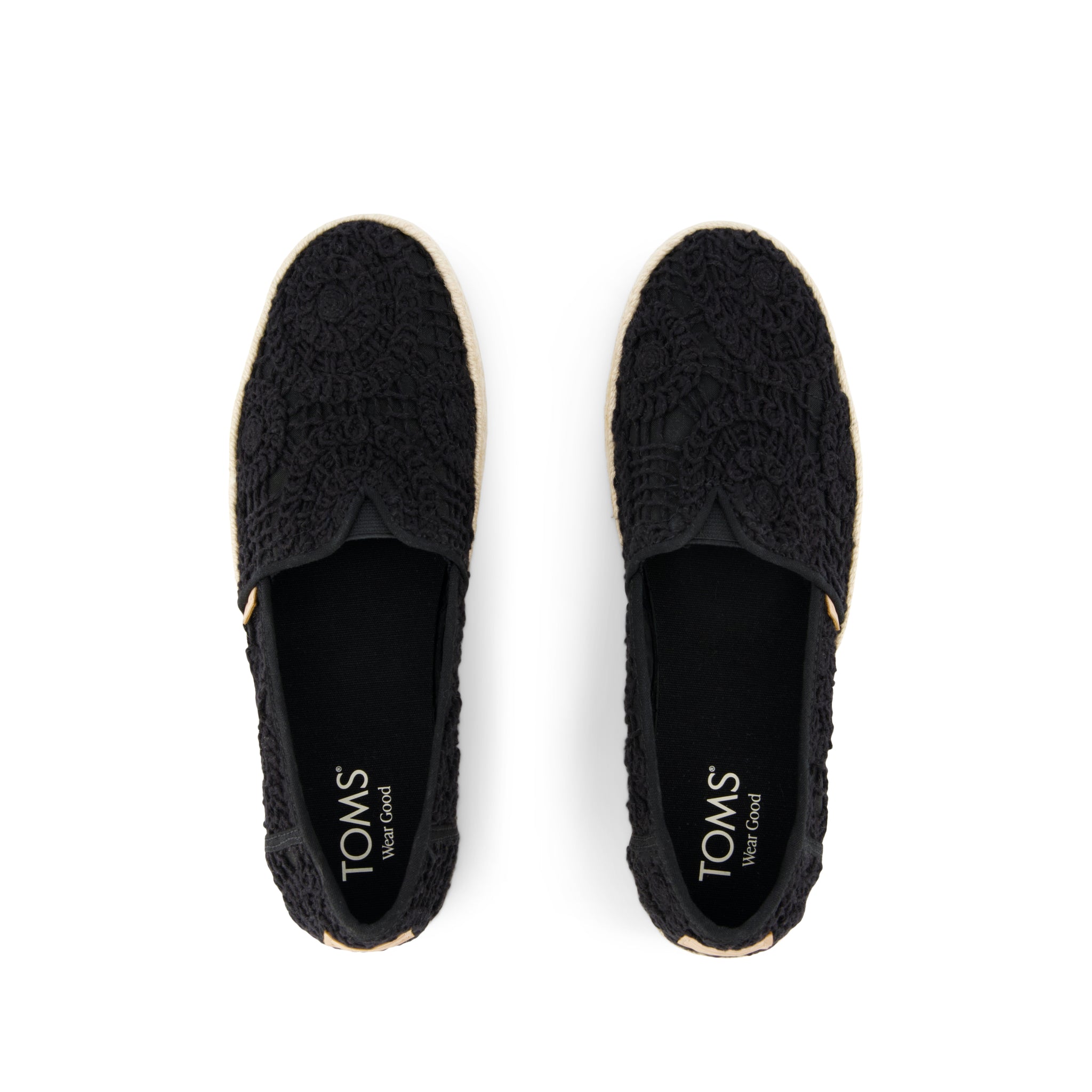 Valencia Platform Espadrille - Black Crochet Lace Top View