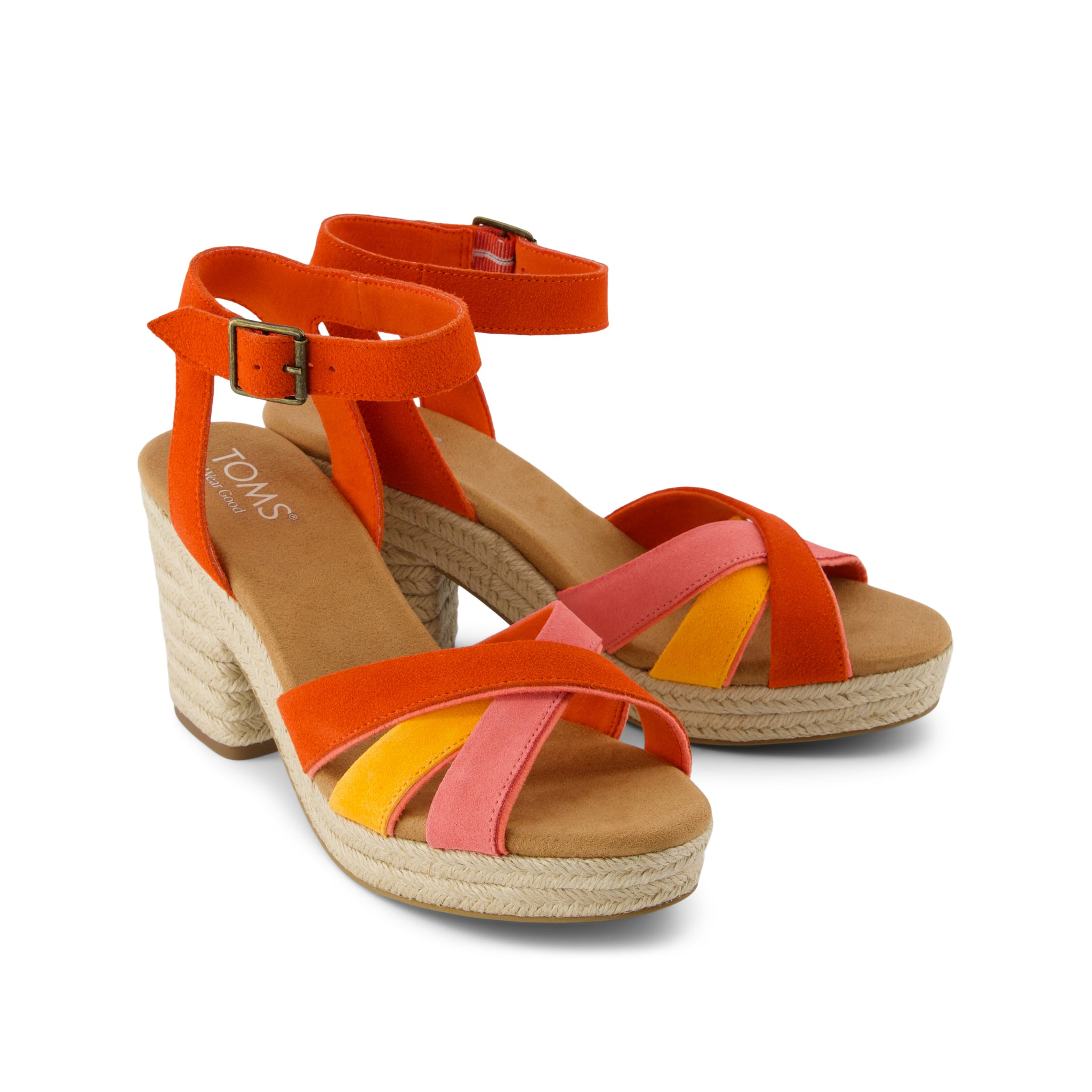 Majorca Rope Strappy Platform Sandal - Flame Suede Front View