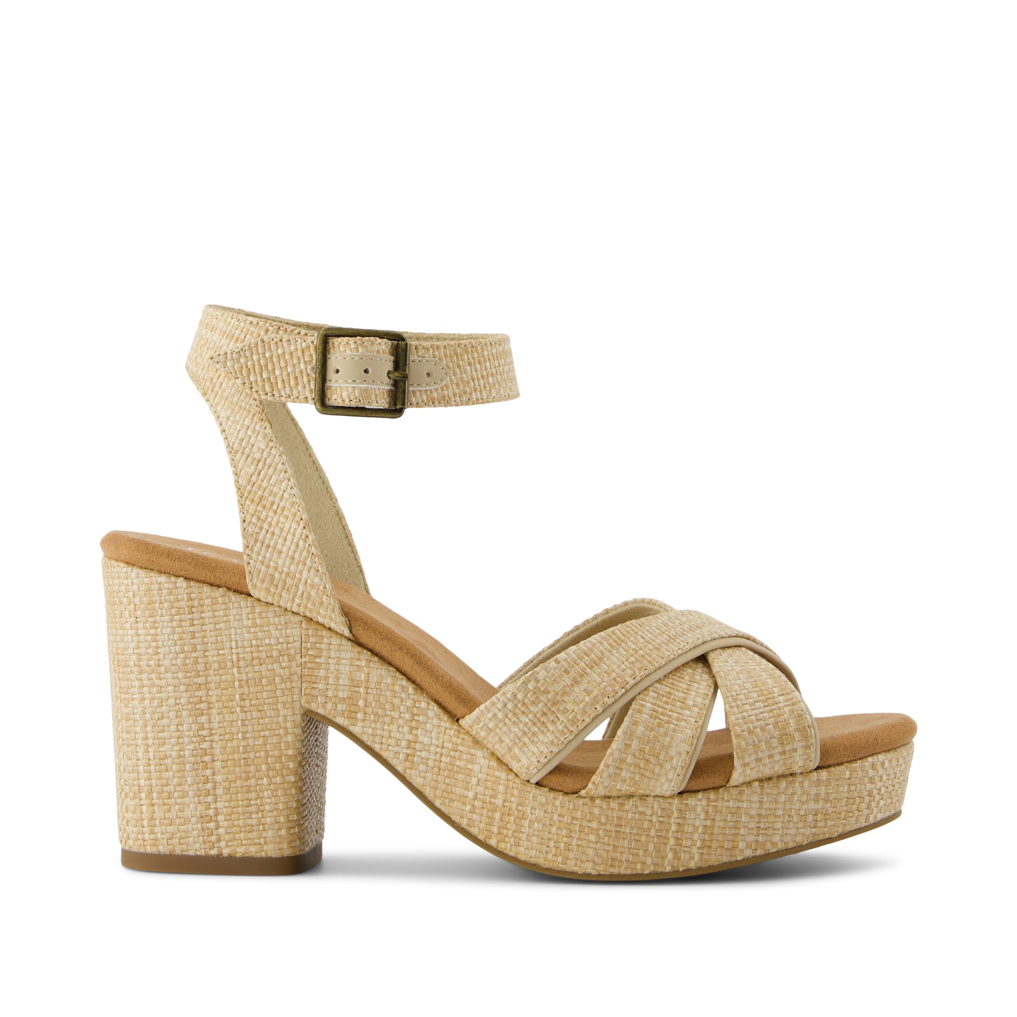 Majorca Rope Strappy Platform Sandal - Almond Raffia Side View