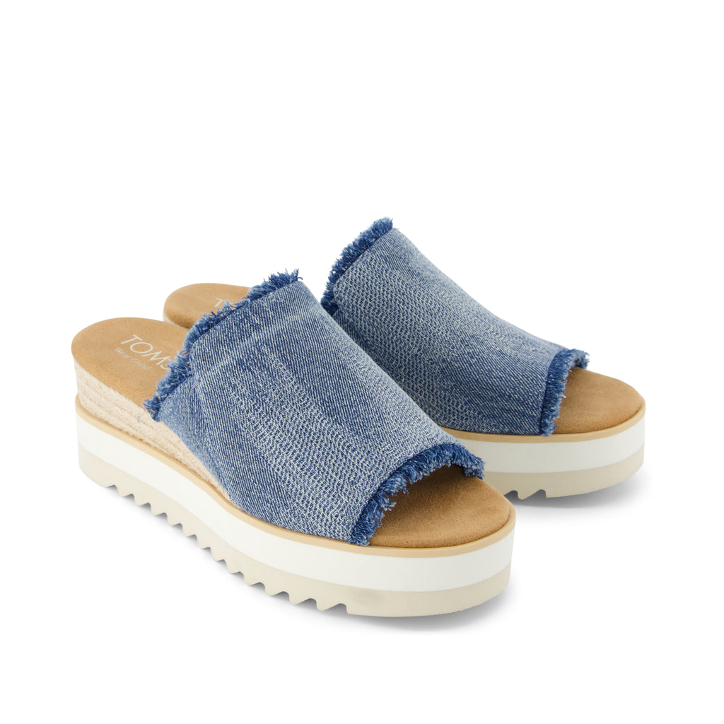 Diana Mule Wedge Sandal - Dark Sky Textured Denim Front View