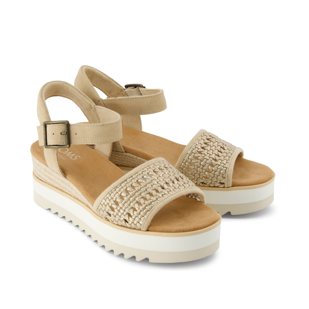Diana Wedge Sandal - Champagne Metallic Basket Weave Front View