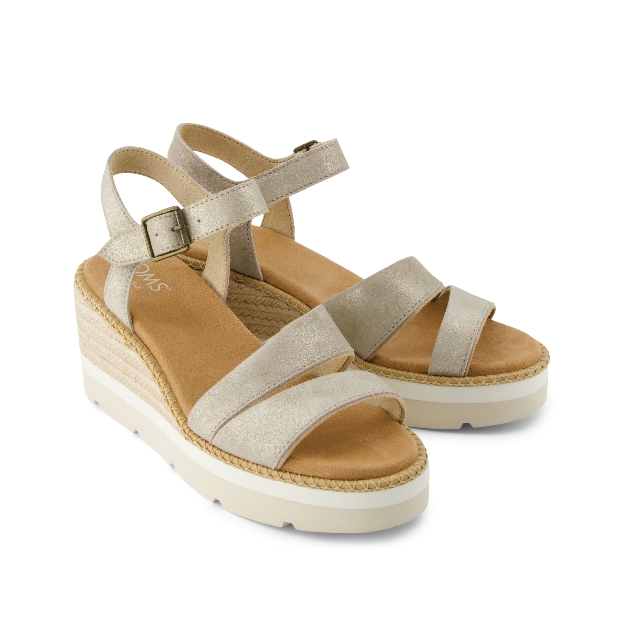 Darya Wedge Platform Sandal - Champagne Metallic Suede Front View