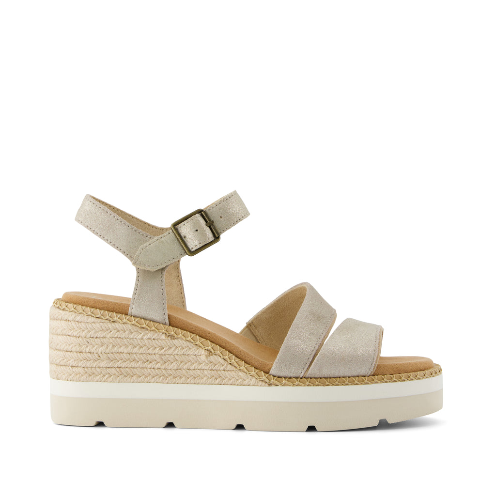 Darya Wedge Platform Sandal - Champagne Metallic Suede Side View