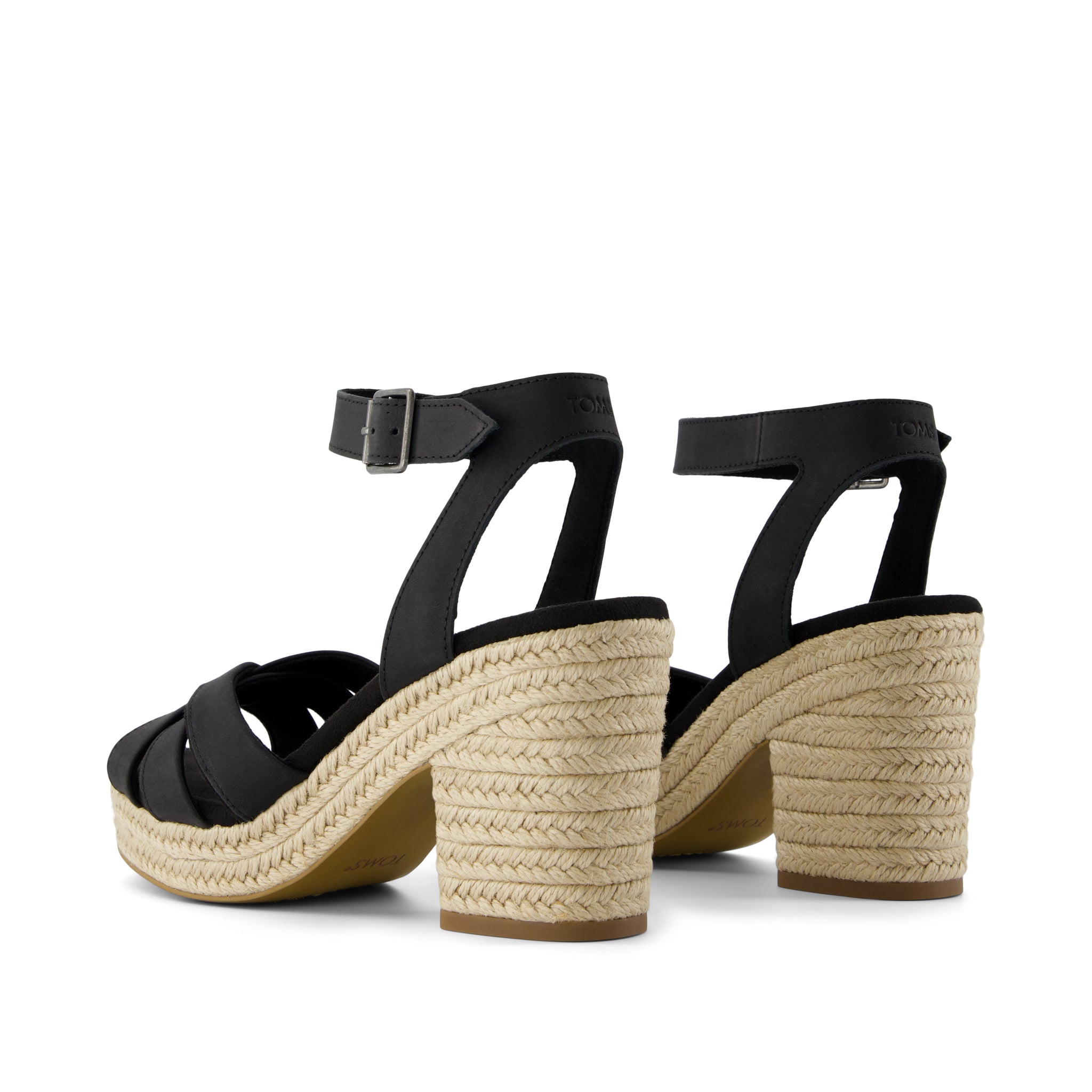 Majorca Rope Strappy Platform Sandal - Black Leather Back View
