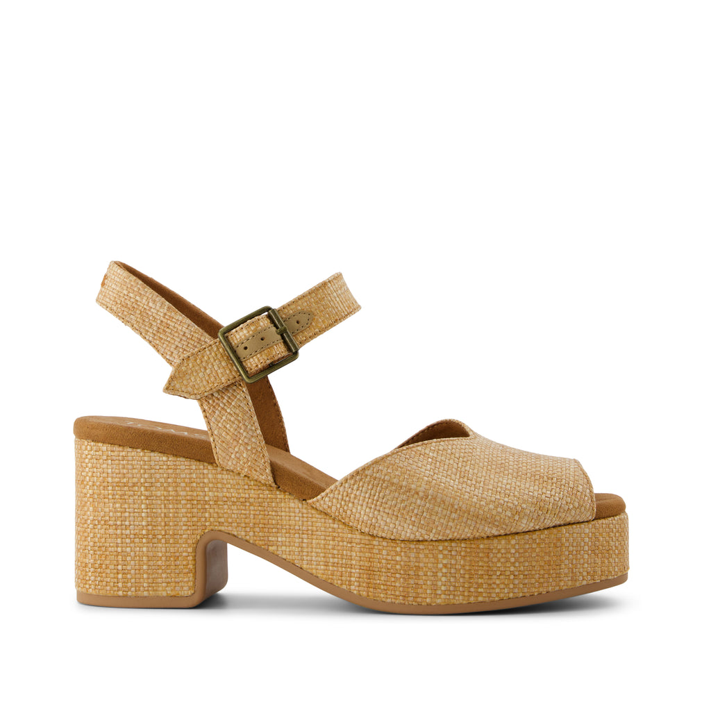 Isla Peep Toe Heeled Sandal - Brown Sugar Raffia Side View