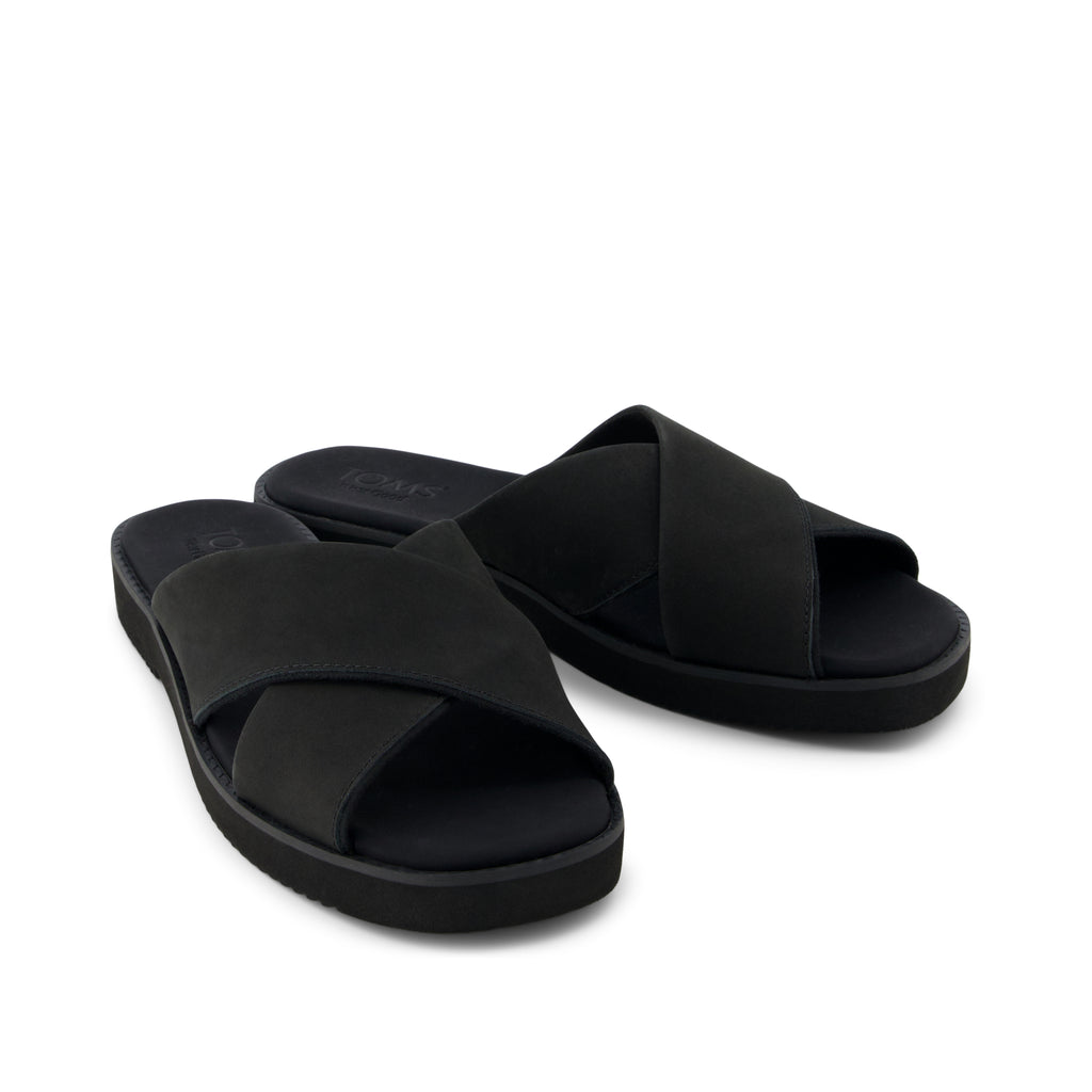 Mae Crossover Slide Sandal - Black Leather Front View
