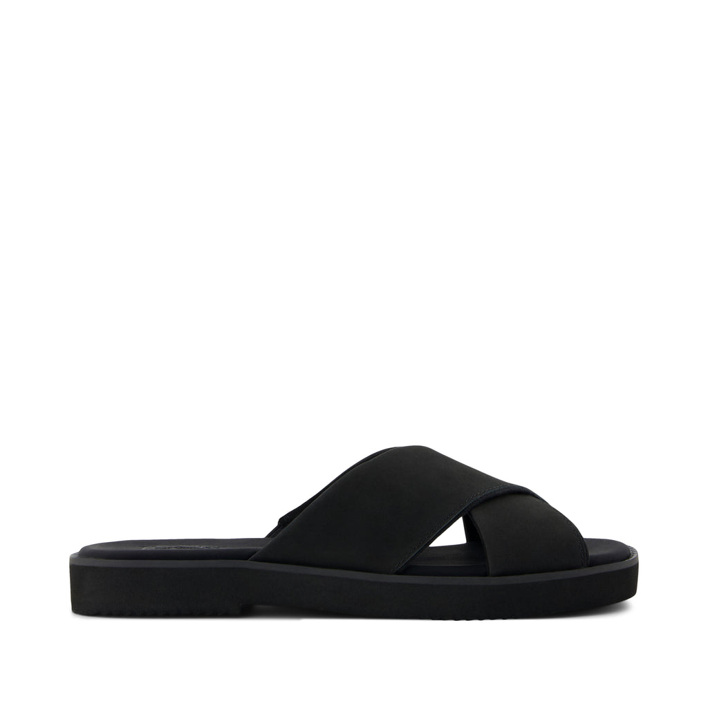 Mae Crossover Slide Sandal - Black Leather Side View