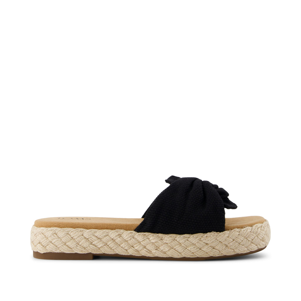Abby Slide Flatform Espadrille Sandal - Black Beachside Woven Side View